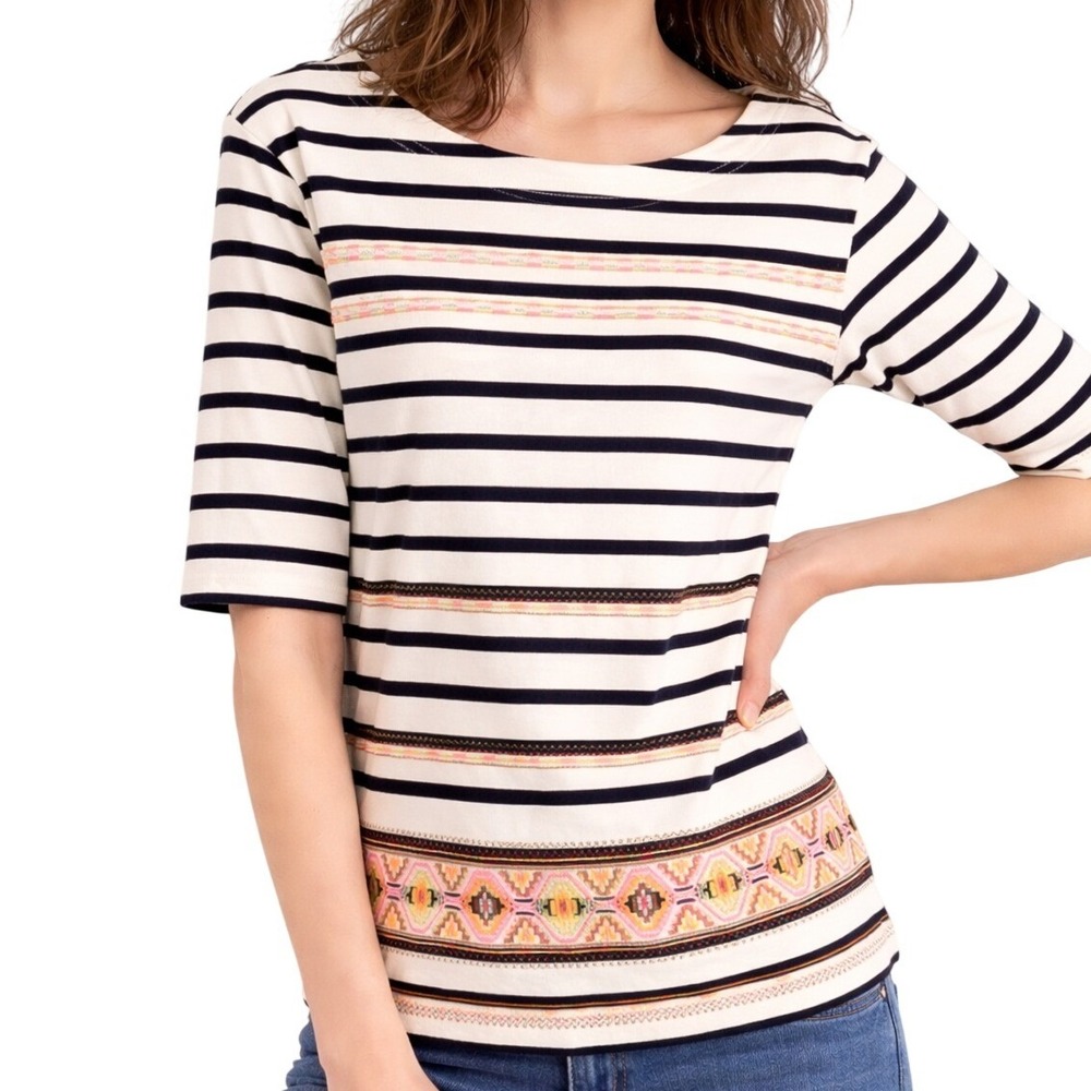 J.Crew Striped Aztec Shirt Embroidered Short Sleeve Womens XS